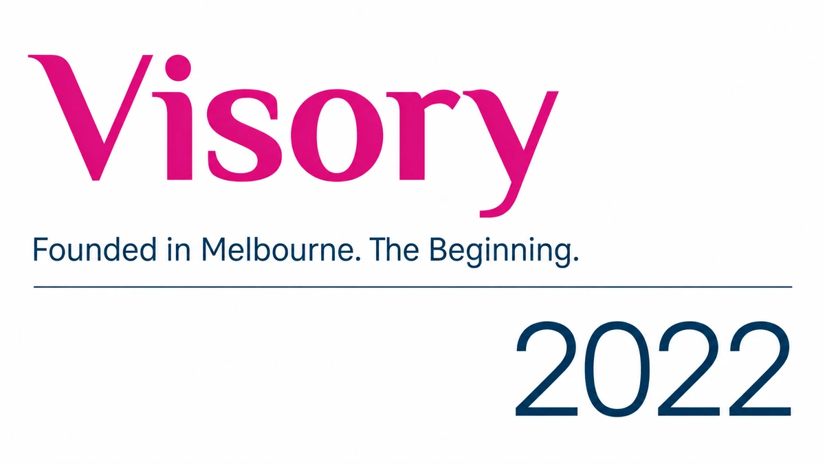 The Visory wordmark appears above Founded in Melbourne. The Beginning. and the year 2022.