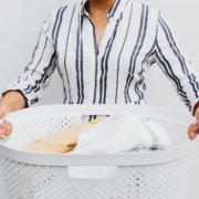 a person with a basket of laundry